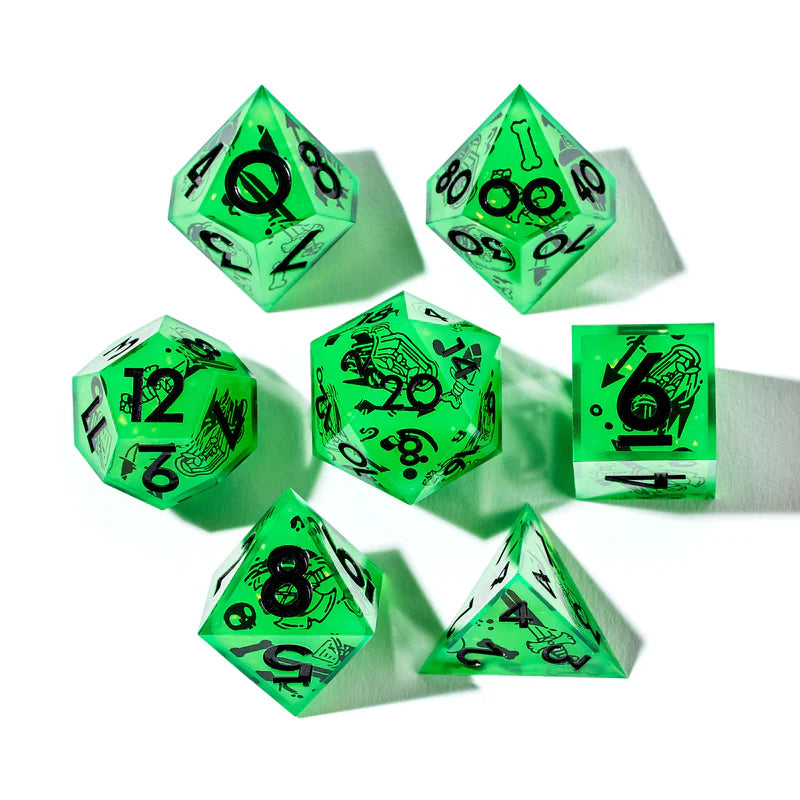 Death By Ooze 7-Piece Iconic Glow In The Dark Dice Set