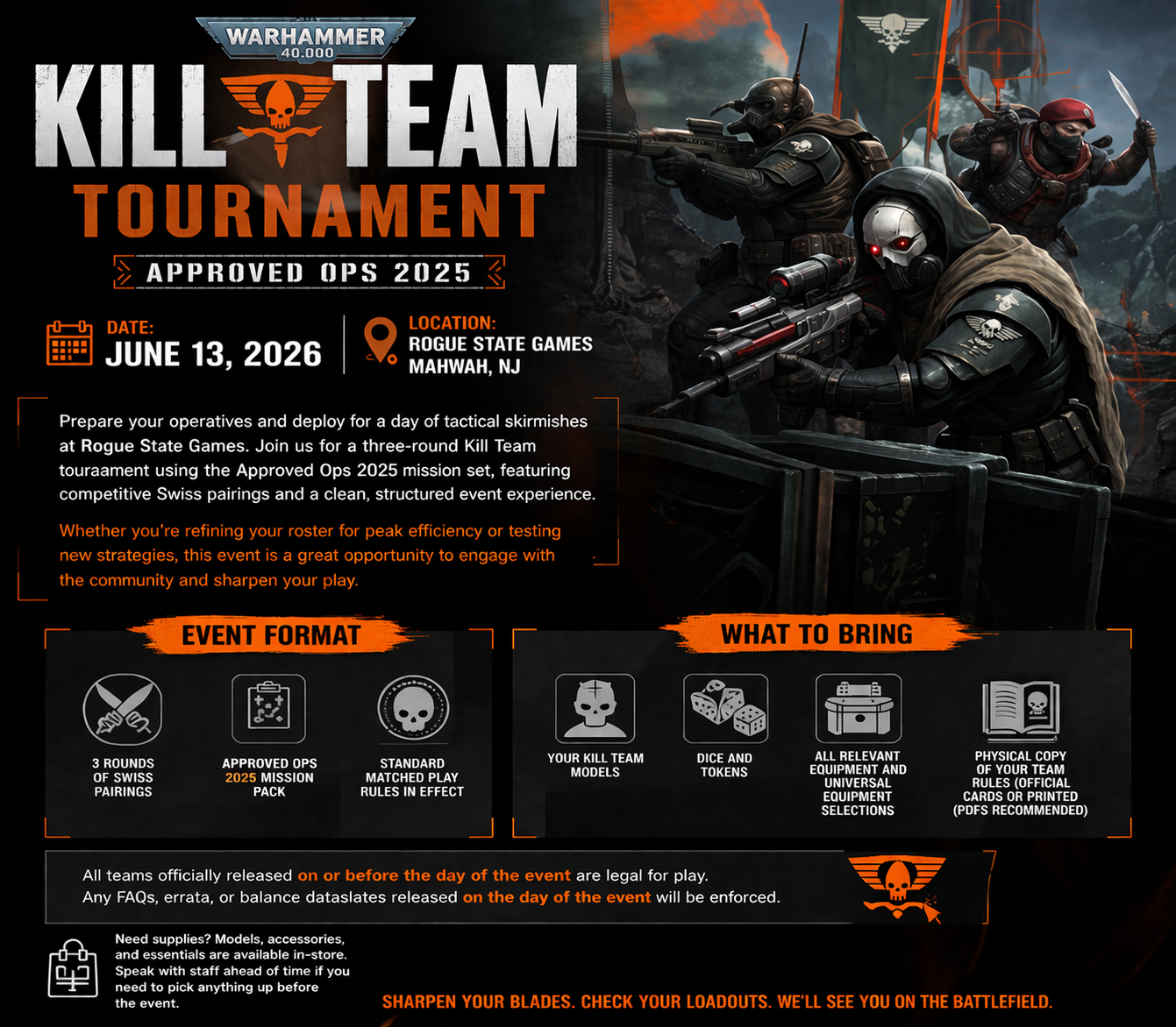 Rogue State Games Kill Team Tournament – Approved Ops 2025 (Event ticket for 6/13/26)