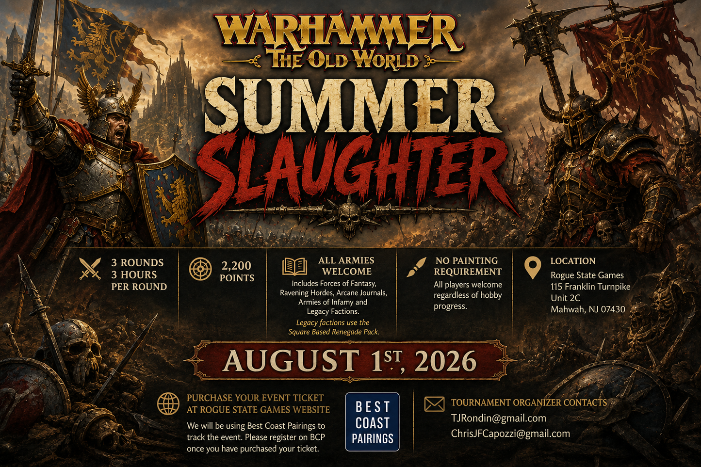 Rogue State Games Old World Tournament: Summer Slaughter! (Event ticket for 8/1/26)