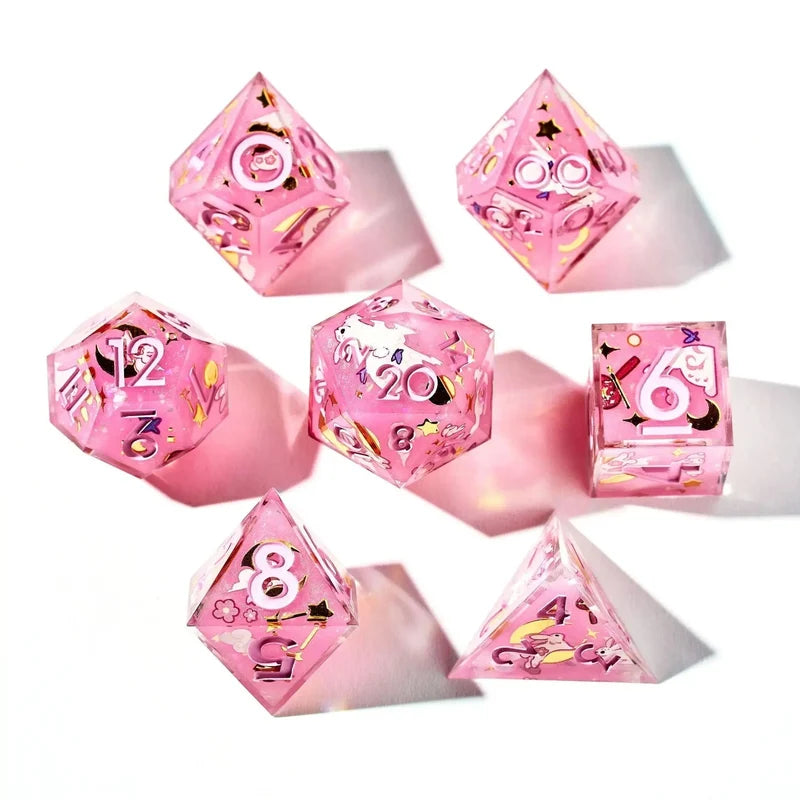 Lunar Bunnies 7-Piece Iconic Pink Dice Set