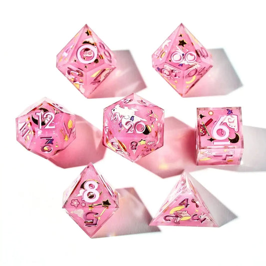 Lunar Bunnies 7-Piece Iconic Pink Dice Set