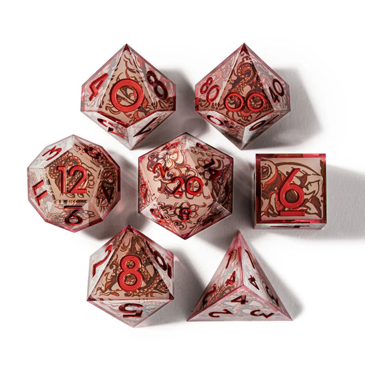 Red Jade 7-Piece Glow In The Dark Iconic Dice Set